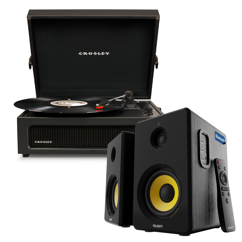 Crosley Voyager Bluetooth Portable Turntable - Black + Bundled Majority D40X Bluetooth Speakers - Black-Crosley-Mood