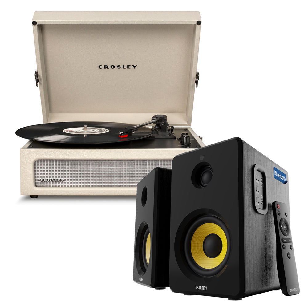 Crosley Voyager Bluetooth Portable Turntable - Dune + Bundled Majority D40X Bluetooth Speakers - Black-Crosley-Mood