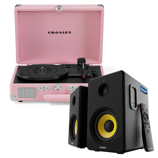 Crosley Cruiser Bluetooth Portable Turntable - Blush Pink + Bundled Majority D40X Bluetooth Speakers*-Crosley-Mood