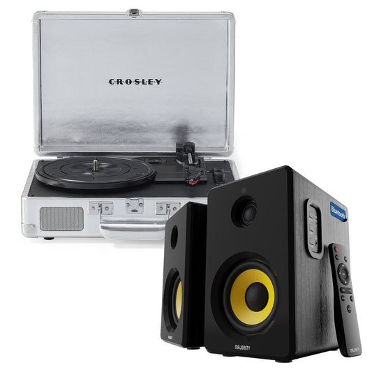 Crosley Cruiser Bluetooth Portable Turntable - Silver + Bundled Majority D40X Bluetooth Speakers*-Crosley-Mood