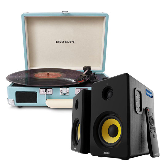 Crosley Cruiser Bluetooth Portable Turntable - Turquoise + Bundled Majority D40X Bluetooth Speakers-Crosley-Mood