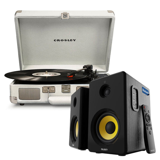 Crosley Cruiser Bluetooth Portable Turntable - White Sands + Bundled Majority D40X Bluetooth Speakers-Crosley-Mood