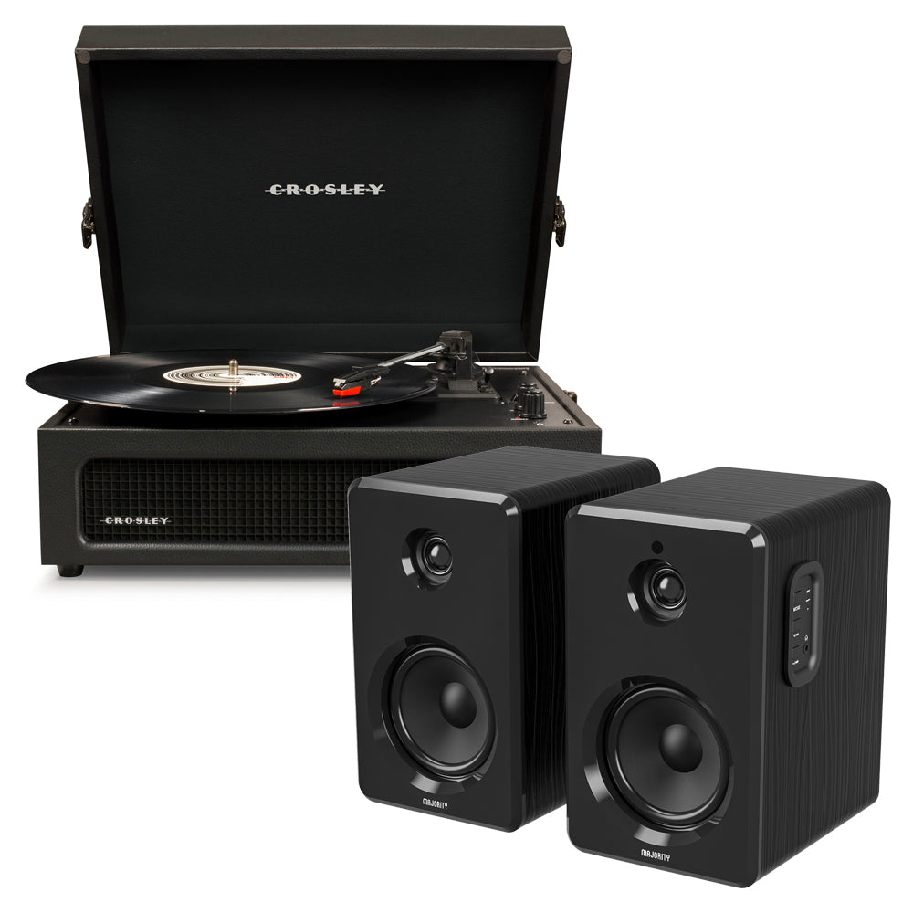 Crosley Voyager Bluetooth Portable Turntable - Black + Bundled Majority D40 Bluetooth Speakers - Black-Crosley-Mood