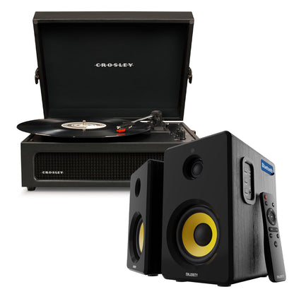 Crosley Voyager Bluetooth Portable Turntable - Black + Bundled Majority D40X Bluetooth Speakers - Black-Crosley-Mood