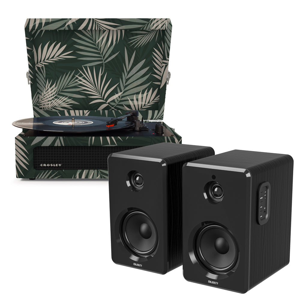 Crosley Voyager Bluetooth Portable Turntable - Botanical + Bundled Majority D40 Bluetooth Speakers - Black-Crosley-Mood