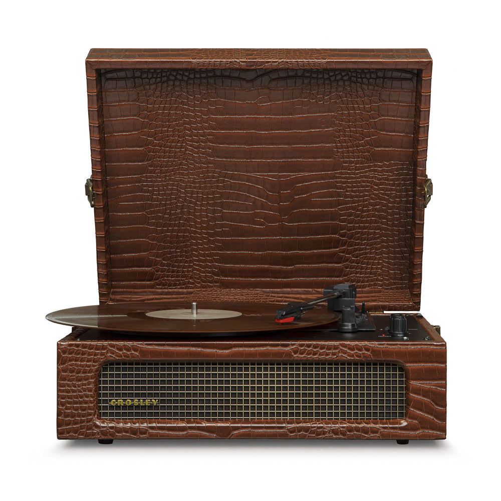 Crosley Voyager Bluetooth Portable Turntable - Brown Croc + Bundled Majority D40 Bluetooth Speakers - Black-Crosley-Mood