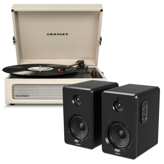 Crosley Voyager Bluetooth Portable Turntable - Dune + Bundled Majority D40 Bluetooth Speakers - Black-Crosley-Mood