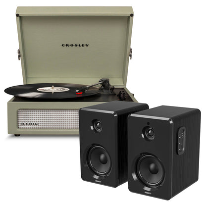 Crosley Voyager Bluetooth Portable Turntable - Sage + Bundled Majority D40 Bluetooth Speakers - Black-Crosley-Mood