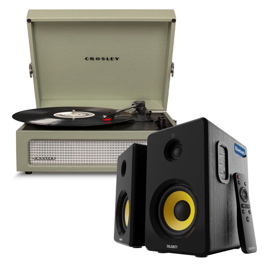 Crosley Voyager Bluetooth Portable Turntable - Sage + Bundled Majority D40X Bluetooth Speakers - Black-Crosley-Mood
