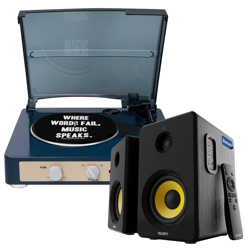 Gadhouse Brad MKII Record Player - Navy + Bundled Majority D40X Bluetooth Speakers-Gadhouse-Mood