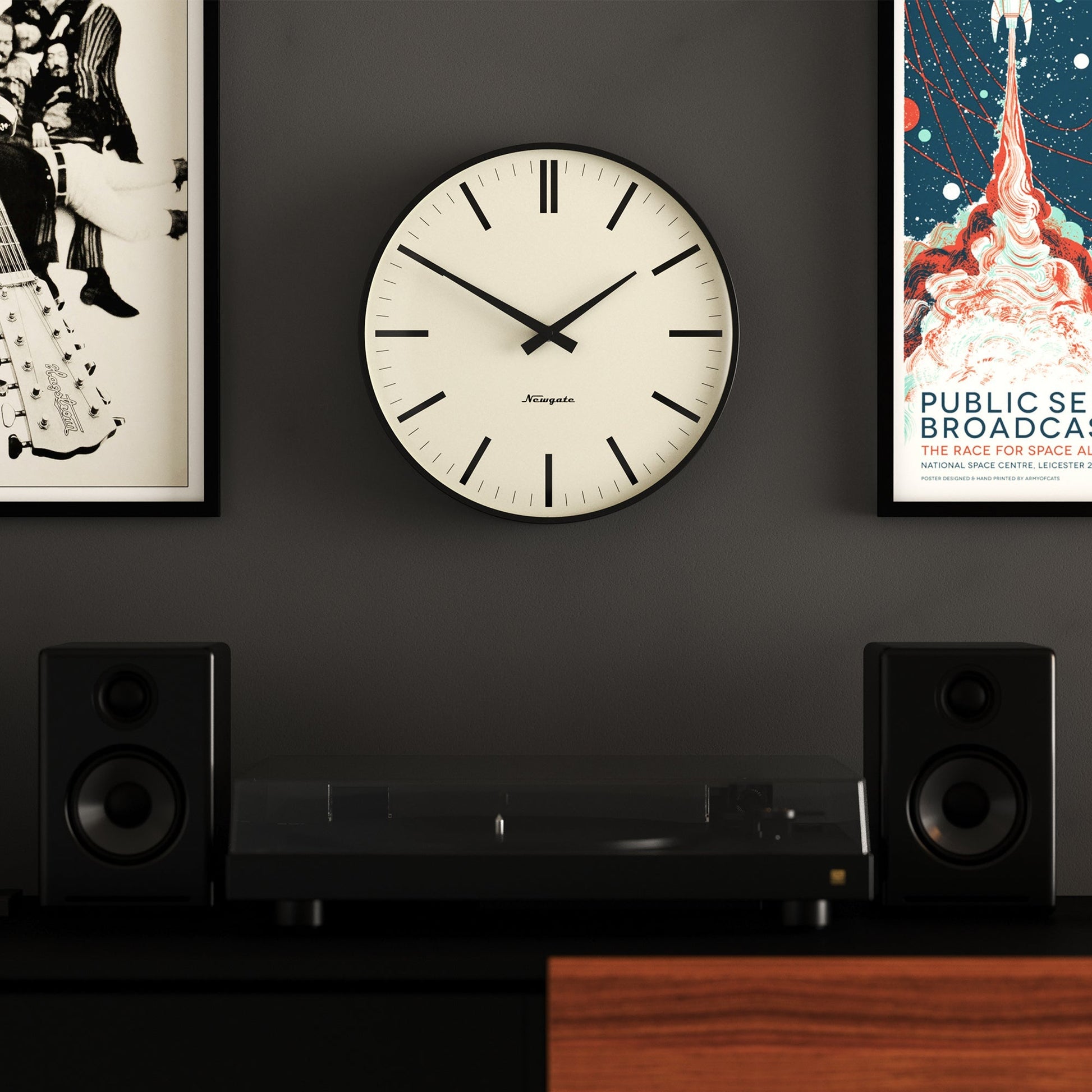 Newgate Radio City Wall Clock Bold Black Marker Dial - Matte Black-Newgate-Mood