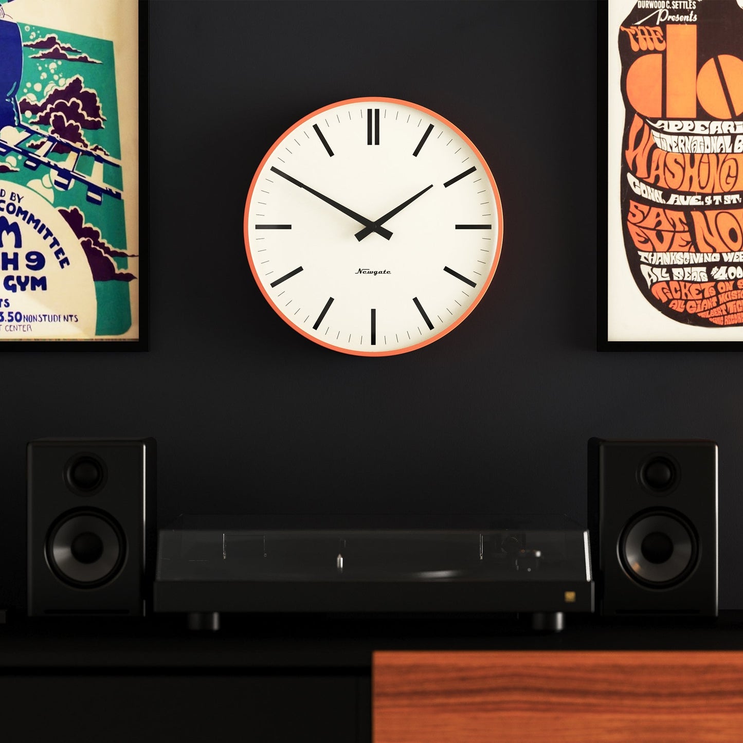 Newgate Radio City Wall Clock Bold Black Marker Dial.- Matte Pumpkin Orange-Newgate-Mood