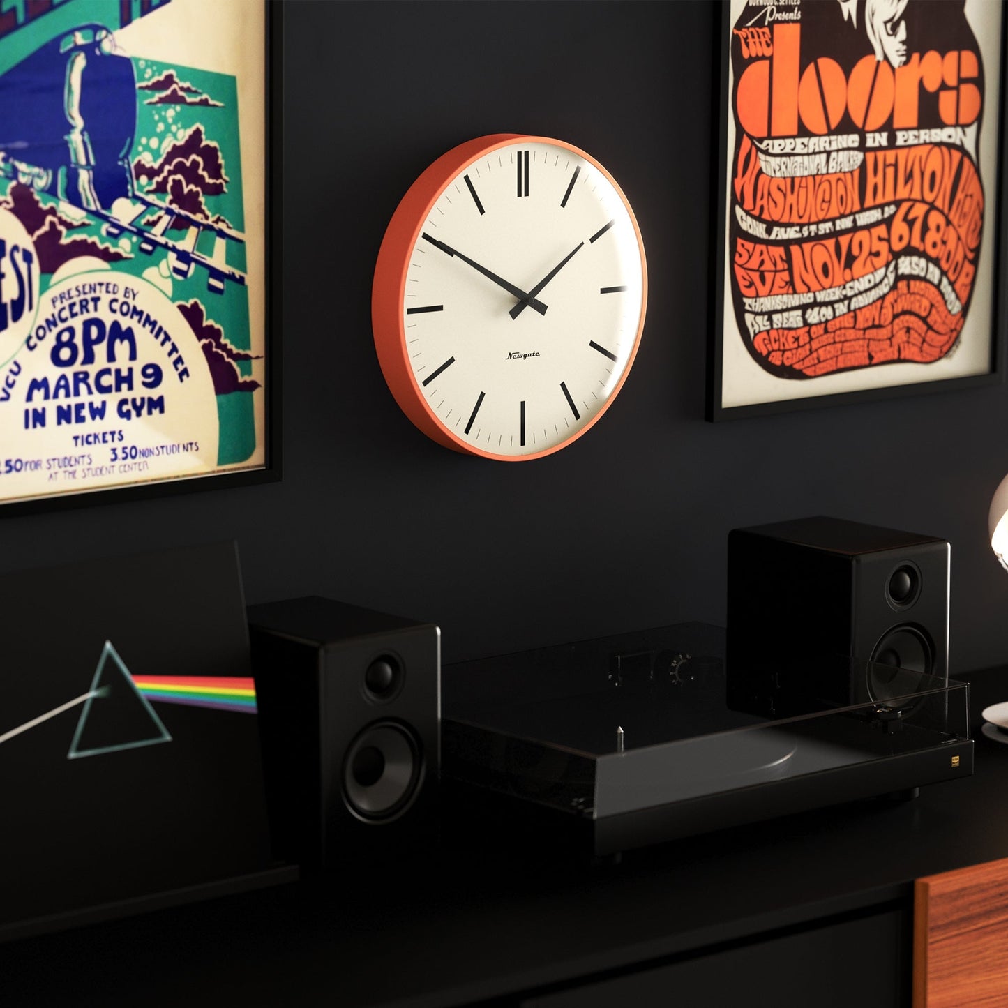 Newgate Radio City Wall Clock Bold Black Marker Dial.- Matte Pumpkin Orange-Newgate-Mood