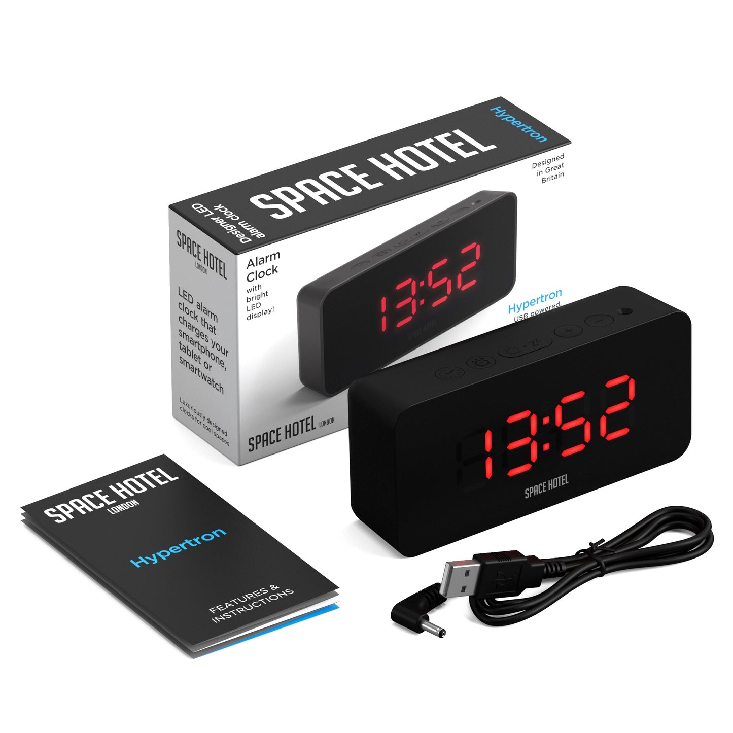 Newgate Space Hotel Hypertron Alarm Clock Black Case - Black Lens - Red Led-Newgate-Mood