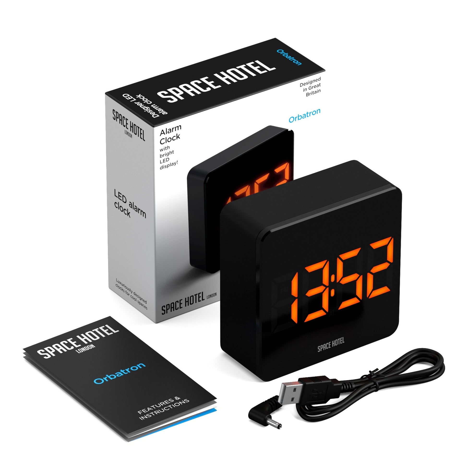 Newgate Space Hotel Orbatron Alarm Clock Black Case - Black Lens - Orange Led-Newgate-Mood